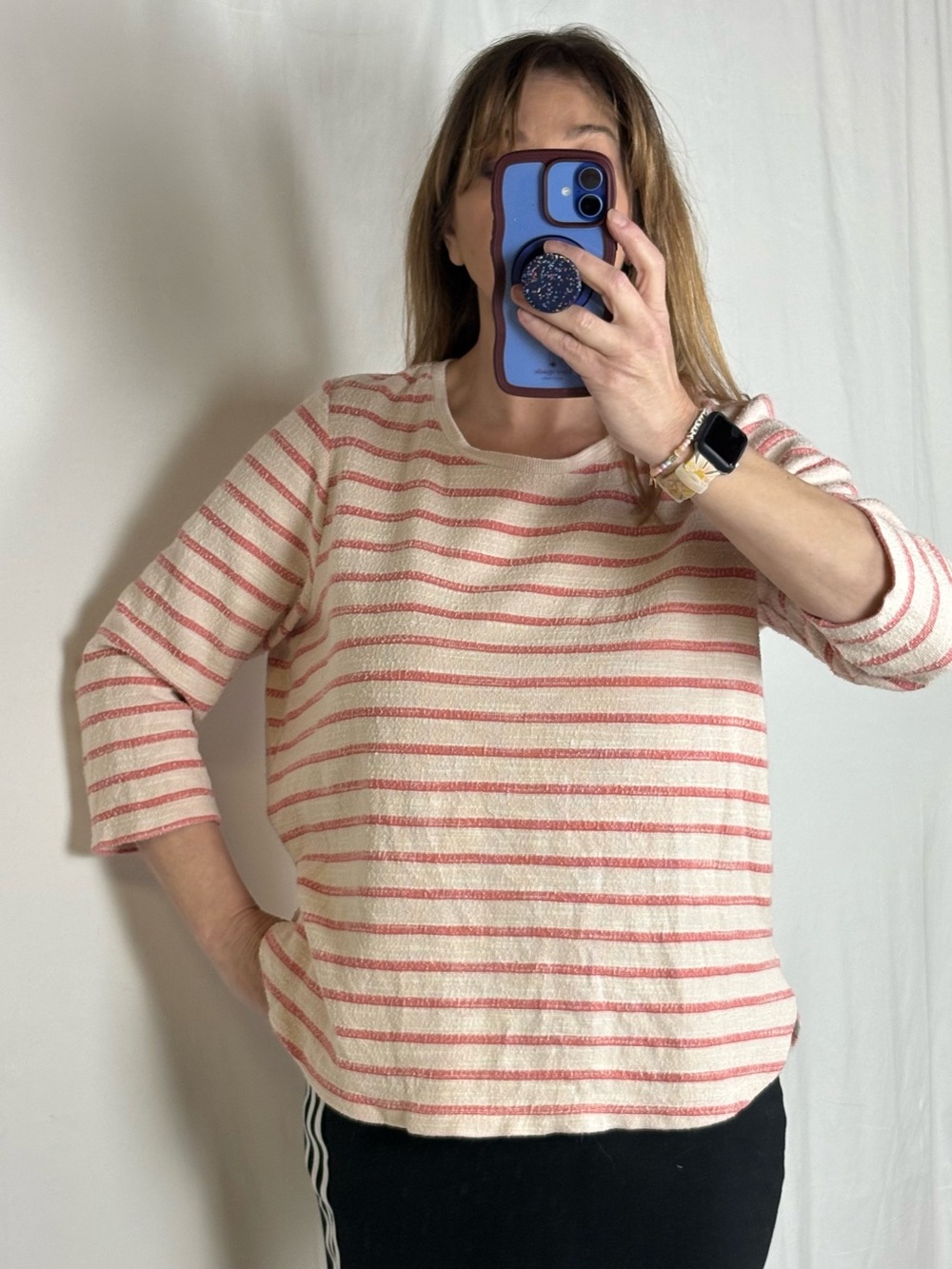 Fat Face Pink and Cream Striped Knit Top